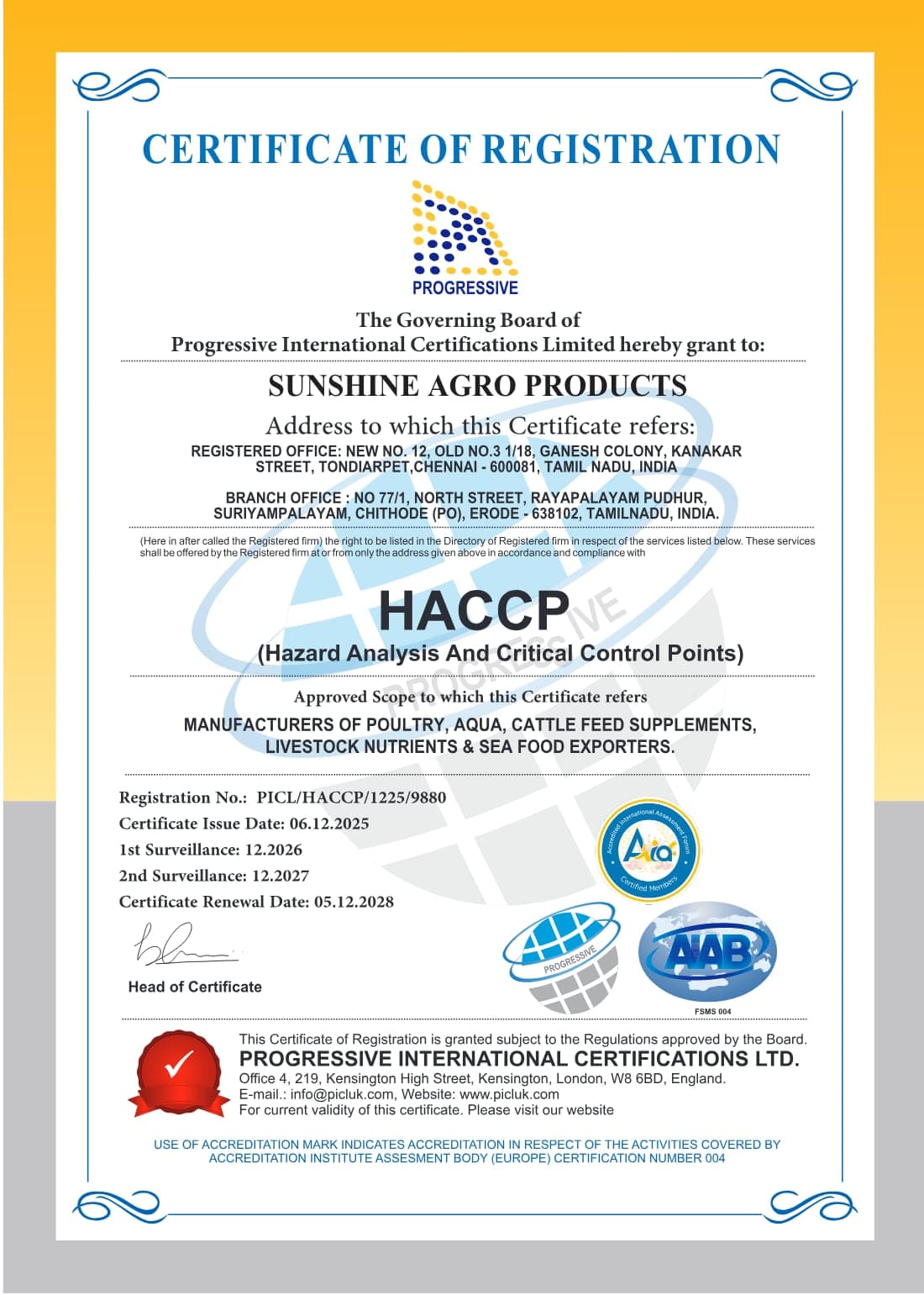 HACCP certificate