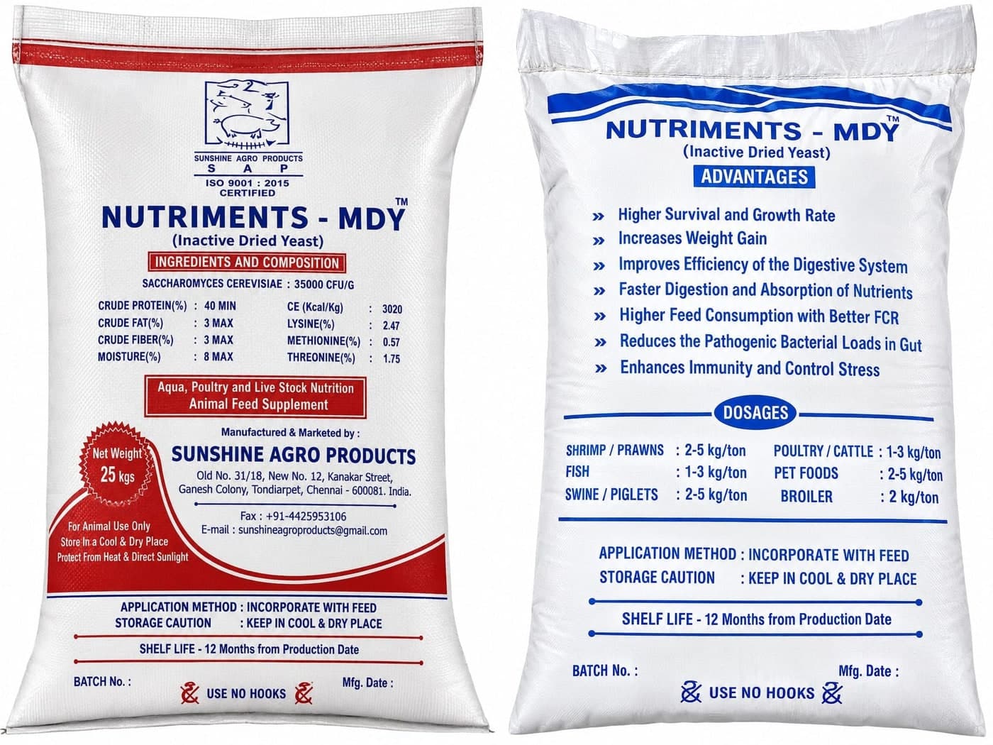 Nutriments-MDY 25 kg bag, front and back